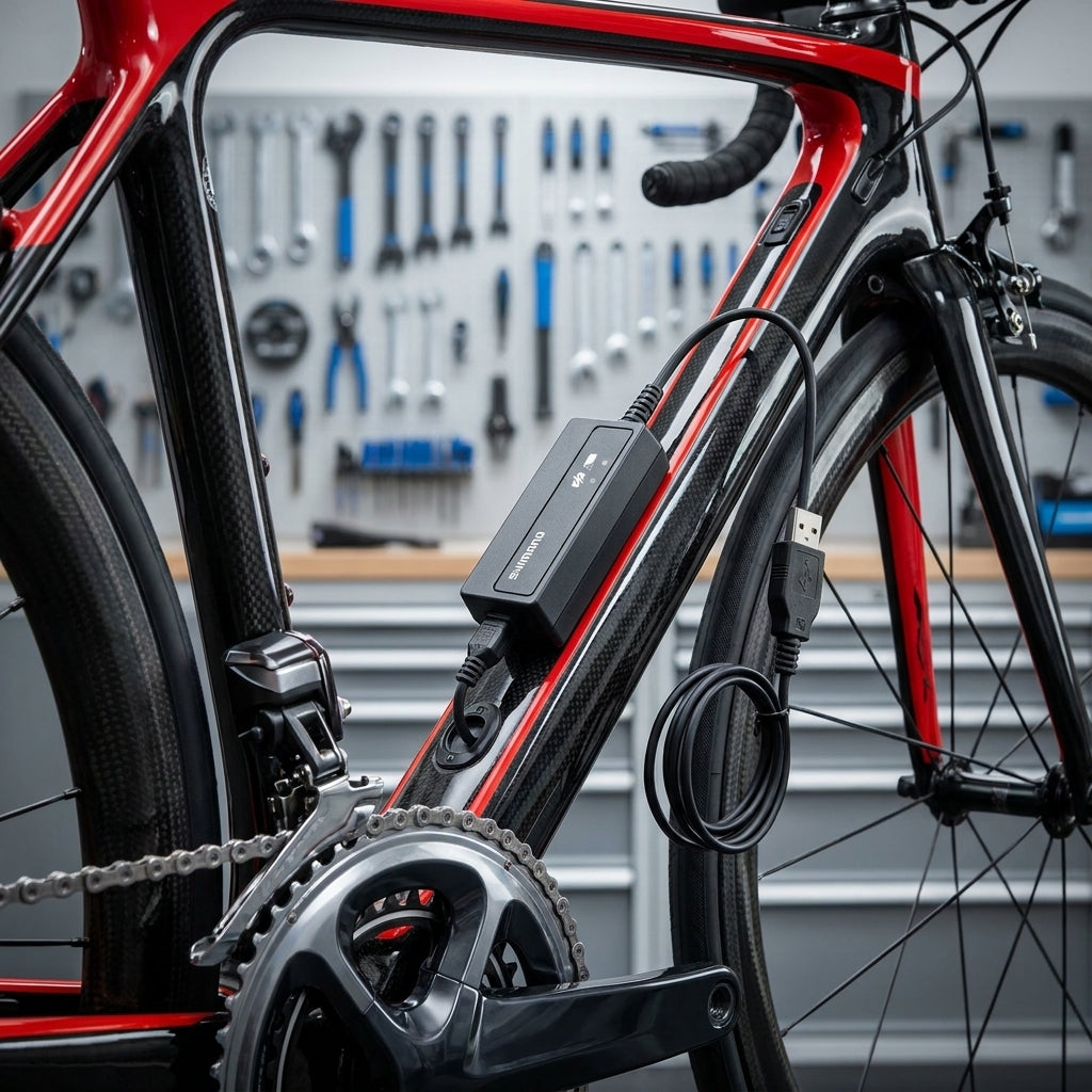 SHIMANO SM-BCR2 Di2 Ladegerät für internen Akku am Rennrad.
