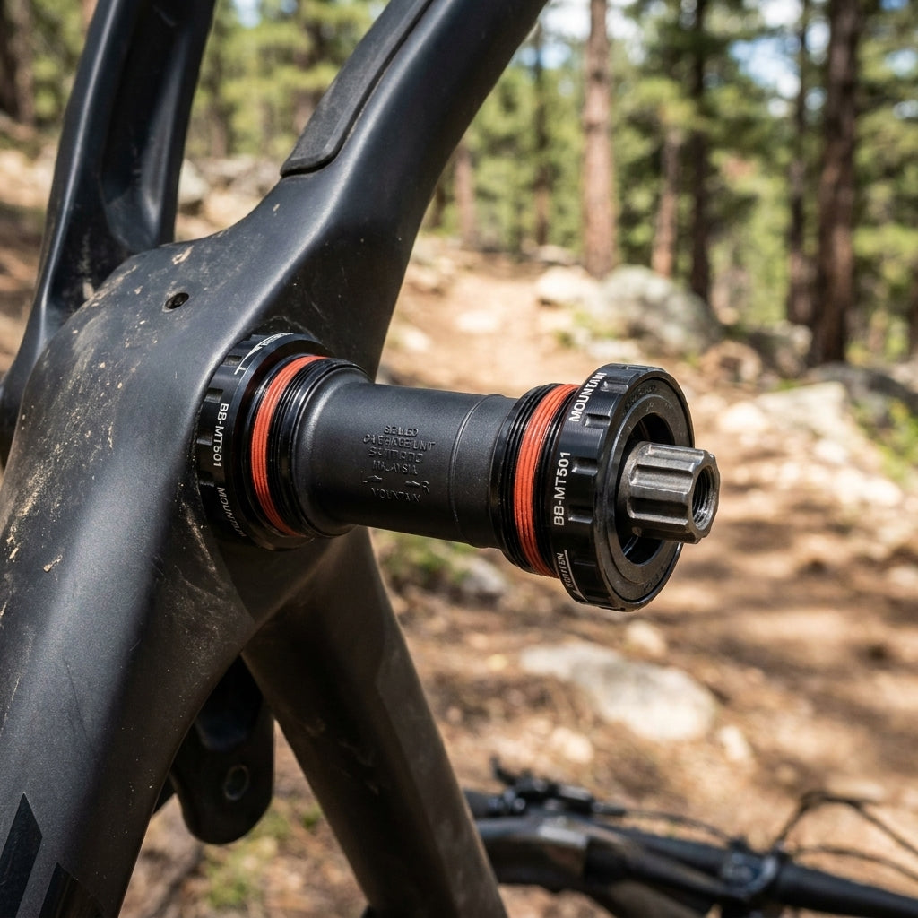 SHIMANO BB-MT501 BSA MTB-Innenlager, zuverlässig für effizienten Antrieb am Mountainbike auf dem Trail.