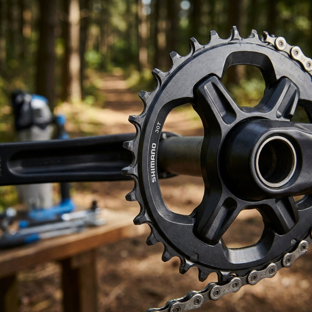 SHIMANO DEORE Kettenblatt 30 Zähne mit Kette für präzisen 10-fach Fahrradantrieb auf dem Trail.
