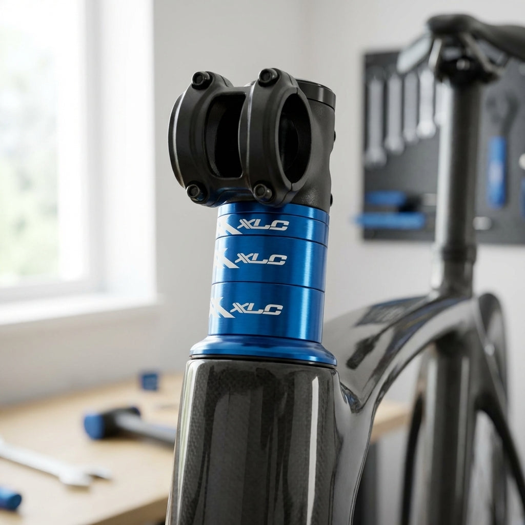 XLC A-Head Spacer-Set AS-A02 3x5, 1x10, 1x15mm 1 1/8" blau am Fahrrad.