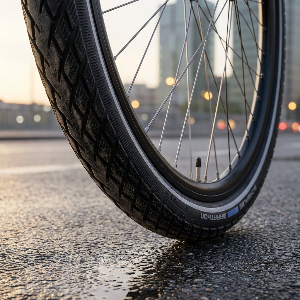 Schwalbe Marathon 26 Zoll Fahrradreifen mit GreenGuard Pannenschutz und Reflexstreifen für E-Bikes und Tourenräder.