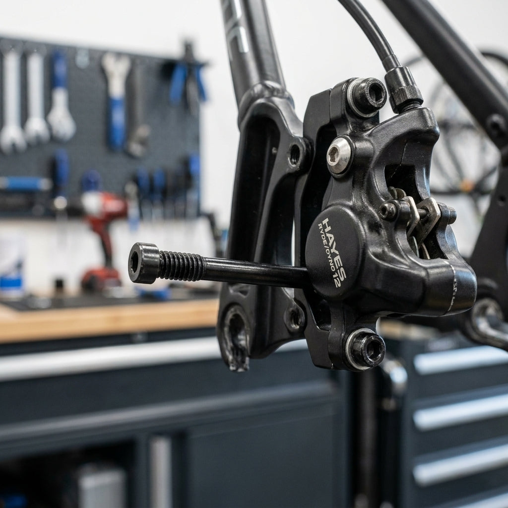 XLC Befestigungsbolzenset M4x36 für Hayes Ryde/Dyno Fahrradscheibenbremse wird montiert.