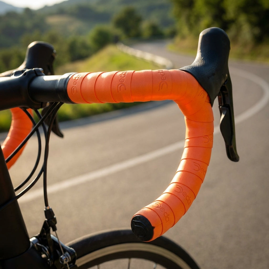 Deda Lenkerband orange, um ein Rennrad oder Gravelbike zu individualisieren. Bietet optimalen Griff und Komfort für lange Fahrten.