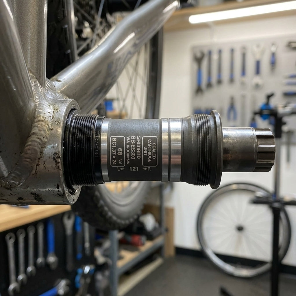 SHIMANO BB-ES300 BSA Innenlager 68/121mm im Fahrrad-Tretlager verbaut, zuverlässige Kraftübertragung.