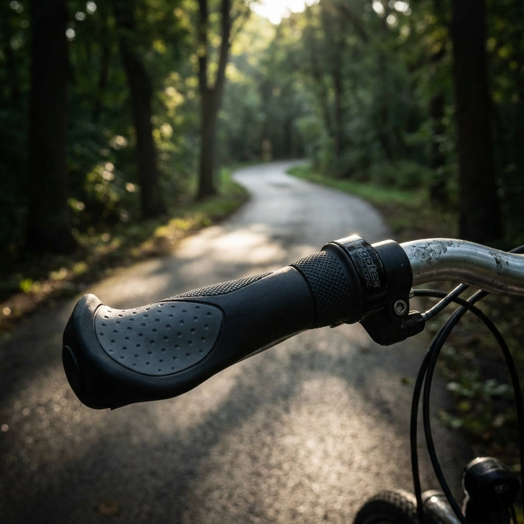 Ergotec Frisco 2 ergonomische Silikon Fahrradgriffe in Schwarz Grau für Drehgriffschaltung mit Schraubklemmung.