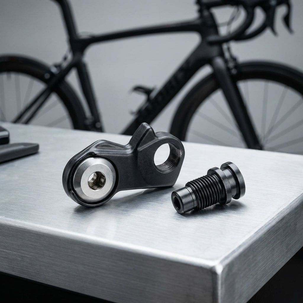 SHIMANO Achseinheit für Schaltwerkhalter RD-R8000 Normal Type. Fahrrad-Ersatzteil auf Metalltisch.