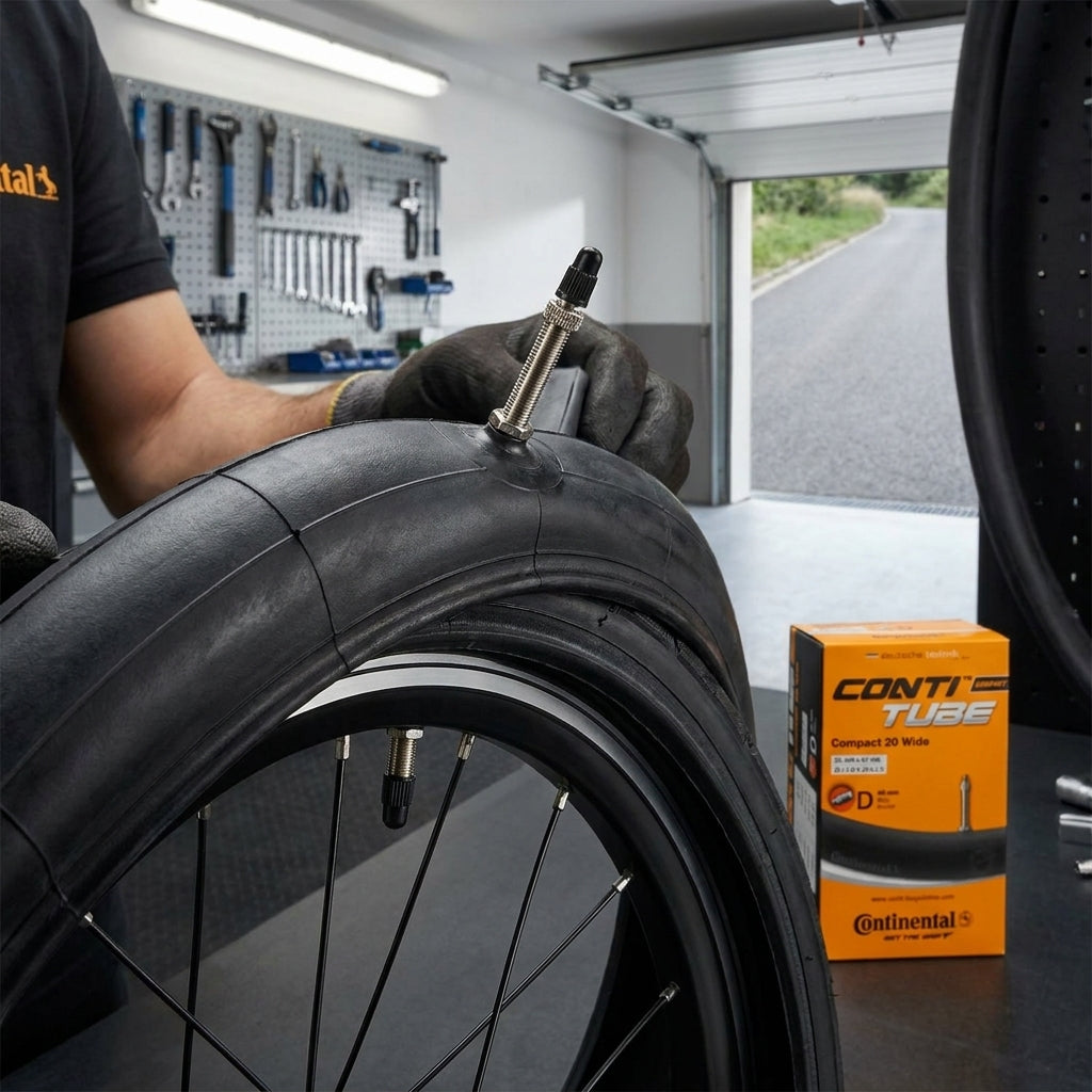 Continental Fahrradschlauch Conti Compact 20 wide für 20-Zoll-Räder mit Dunlopventil. Zuverlässiger Ersatz für unbeschwerte Fahrten.