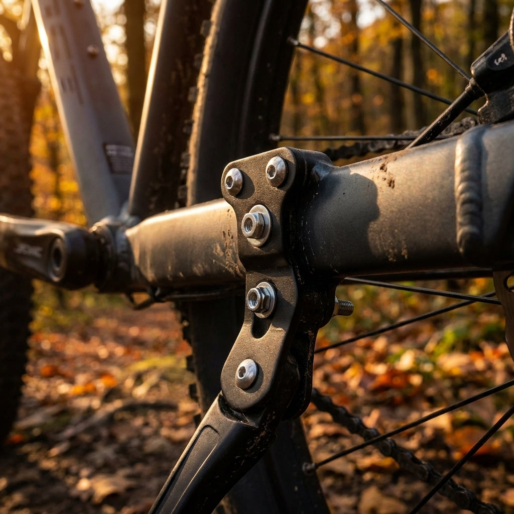 XLC Kickstand Montageplatte KS-X09 für Ghost Nirvana Fahrrad, Nahaufnahme im Herbstlicht.