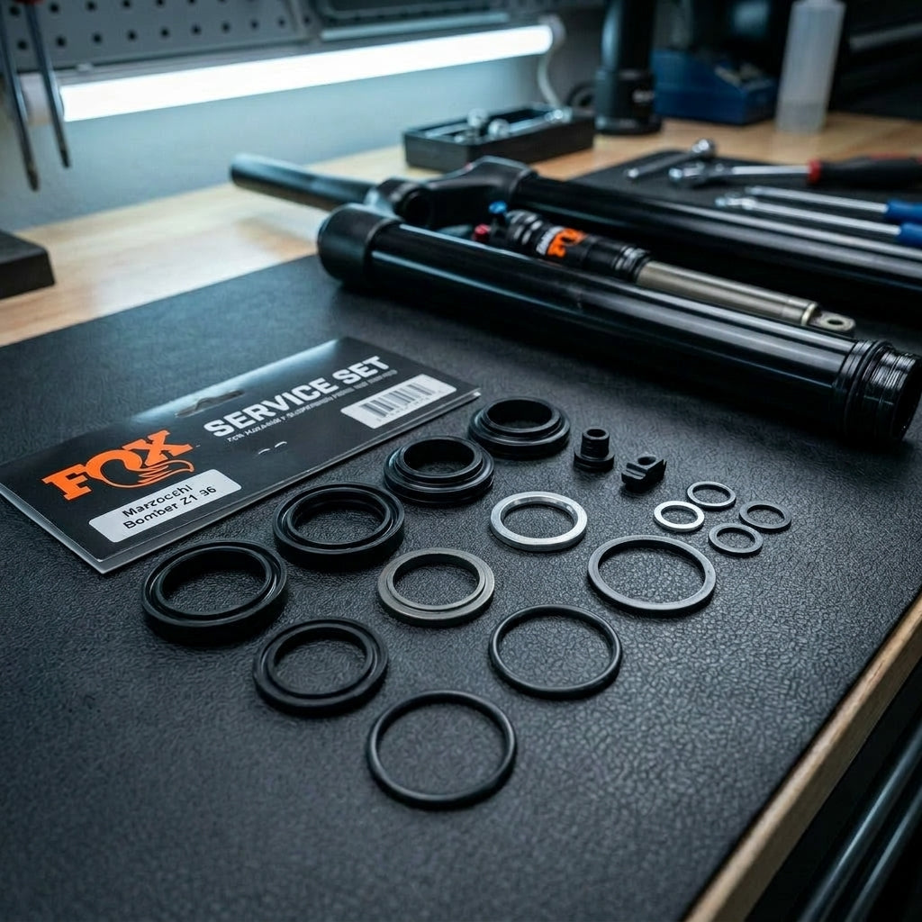 FOX Service Set für Marzocchi Bomber Z1 36 Federgabel Wartung. Präzise Dichtungen, Black Ano/Shiny Black CSU Komponenten.