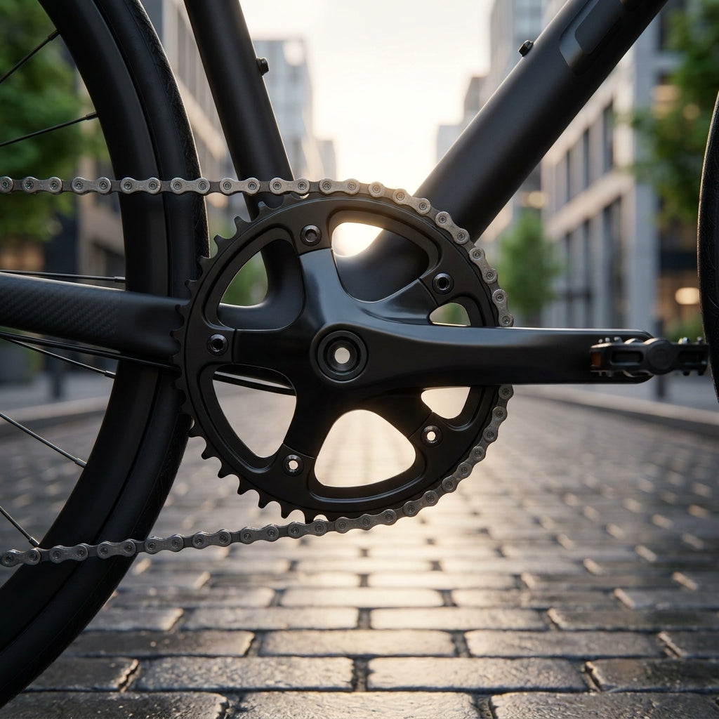 SHIMANO ALFINE FC-S500 Kettenblatt 39 Zähne schwarz für präzisen Alfine-Antrieb am Fahrrad auf Kopfsteinpflaster.