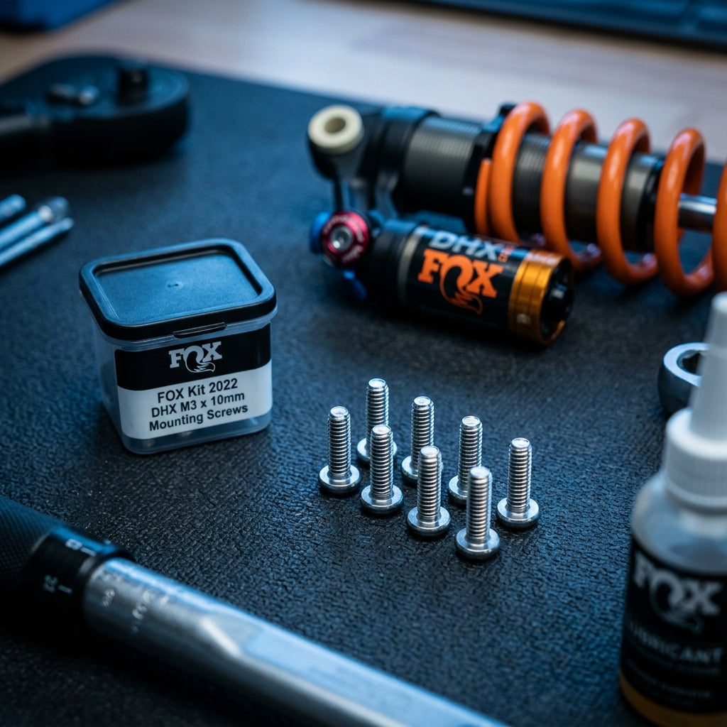 FOX Kit 2022 DHX M3 x 10mm Befestigungsschrauben. Präzises Fahrwerks-Tuning für FOX DHX Dämpfer. Mountainbike Ersatzteile.