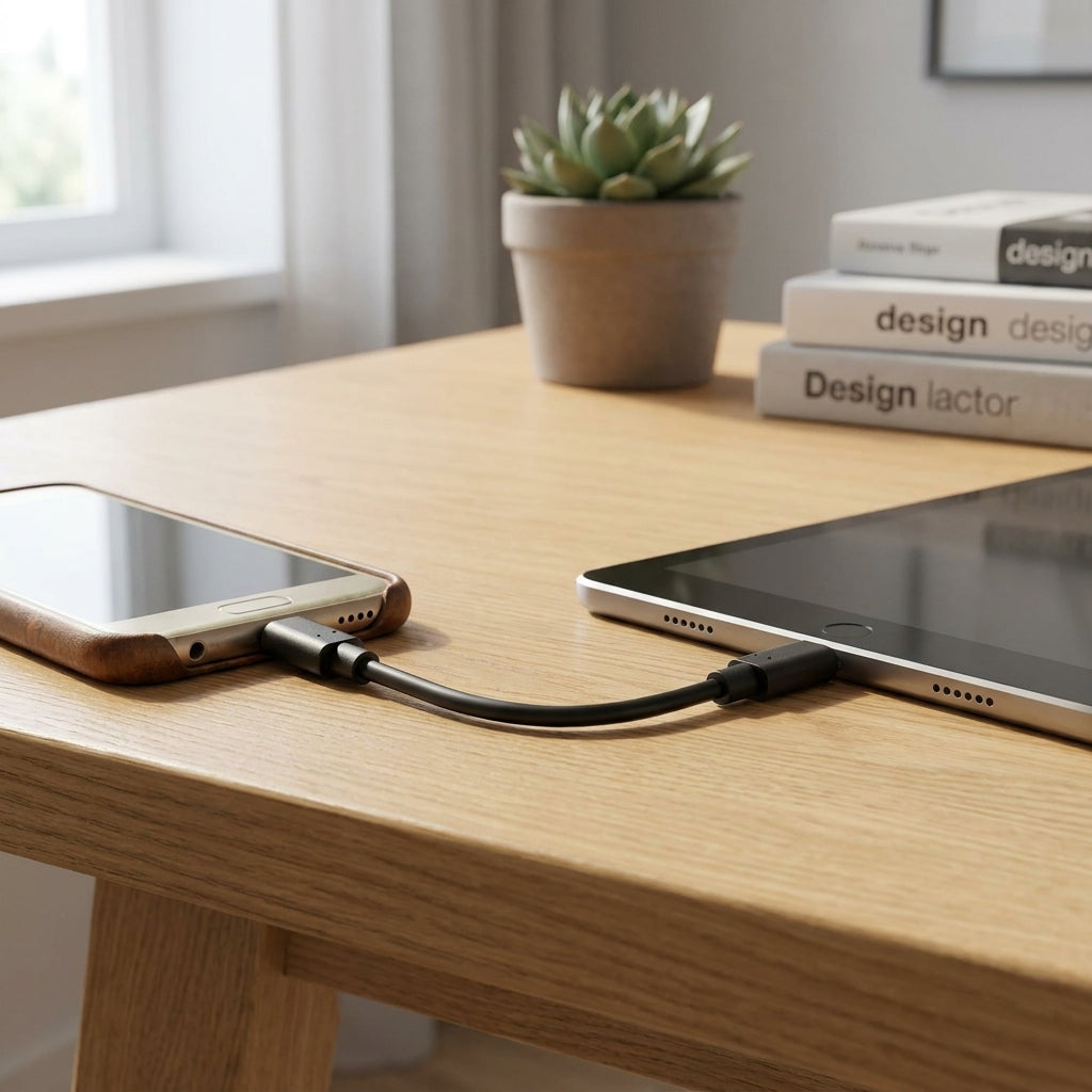 Bosch Ladekabel Micro USB auf USB-C verbindet Smartphone mit Tablet.