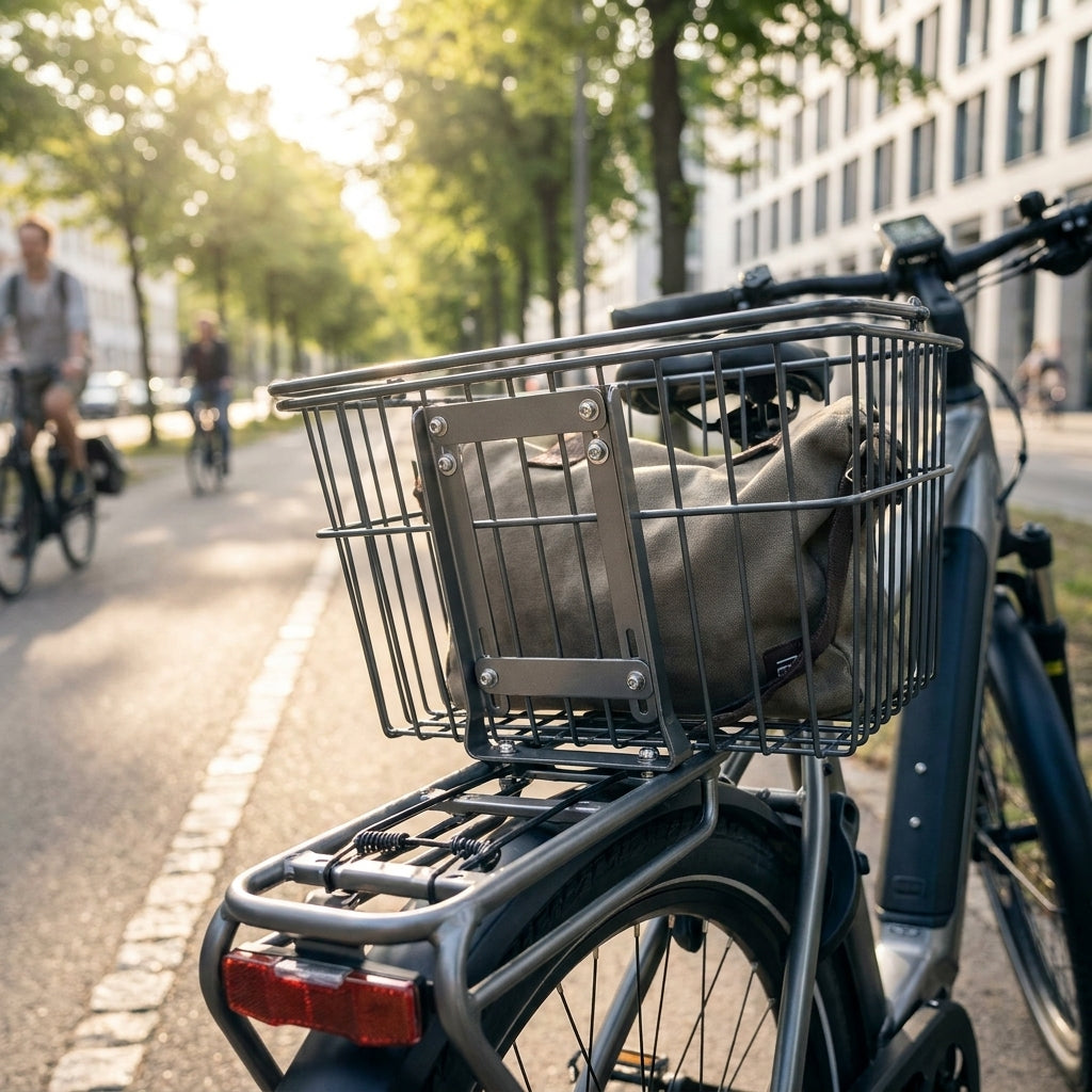 Racktime Versatzbrücke Baskit Adapter für Fahrradkörbe und Taschen auf E-Bike Gepäckträger.