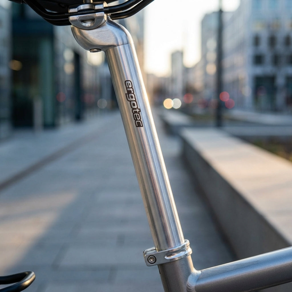 Ergotec Patentsattelstütze Alu-silber, eloxiert, mit 1-Schrauben-Klemmung am Fahrrad.