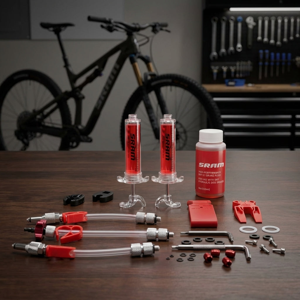 SRAM Pro V2 Scheibenbremsen Entlüftungs-Kit inkl. DOT5.1 Flüssigkeit für Fahrräder mit Zubehör.