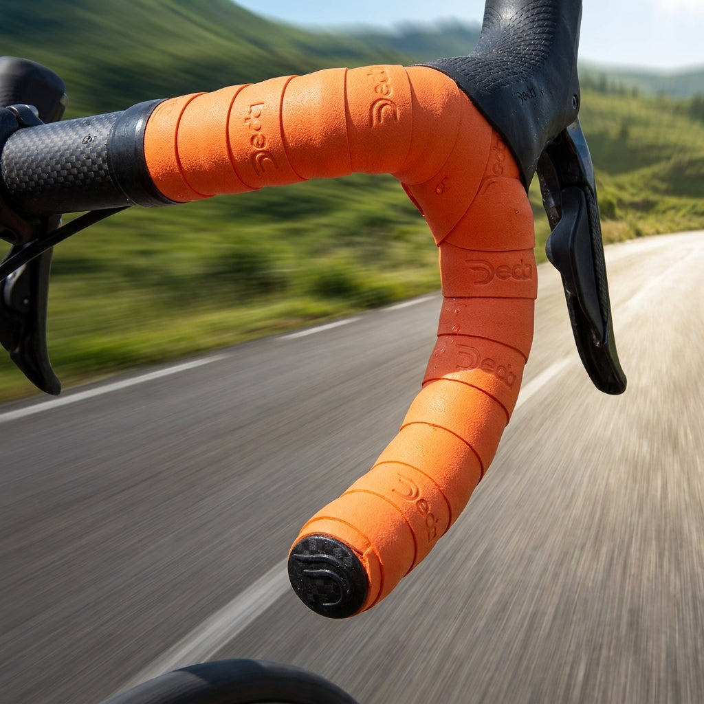 Deda Lenkerband orange für Rennrad und Gravelbike. Hochwertiger Griff, Komfort und Stil. Jetzt dein Fahrrad aufwerten.
