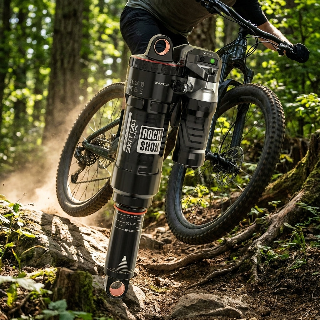 Rockshox Super Deluxe Ultimate Flight Attendant C2 Dämpfer für Trek Fuel EX 2023+, schwarze Mountainbike Federung.