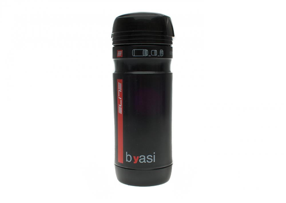 Elite 1x Trinkflaschenhalter CIUSSI INOX silber inkl. 1x Elite Transportflasche BYASI schwarz