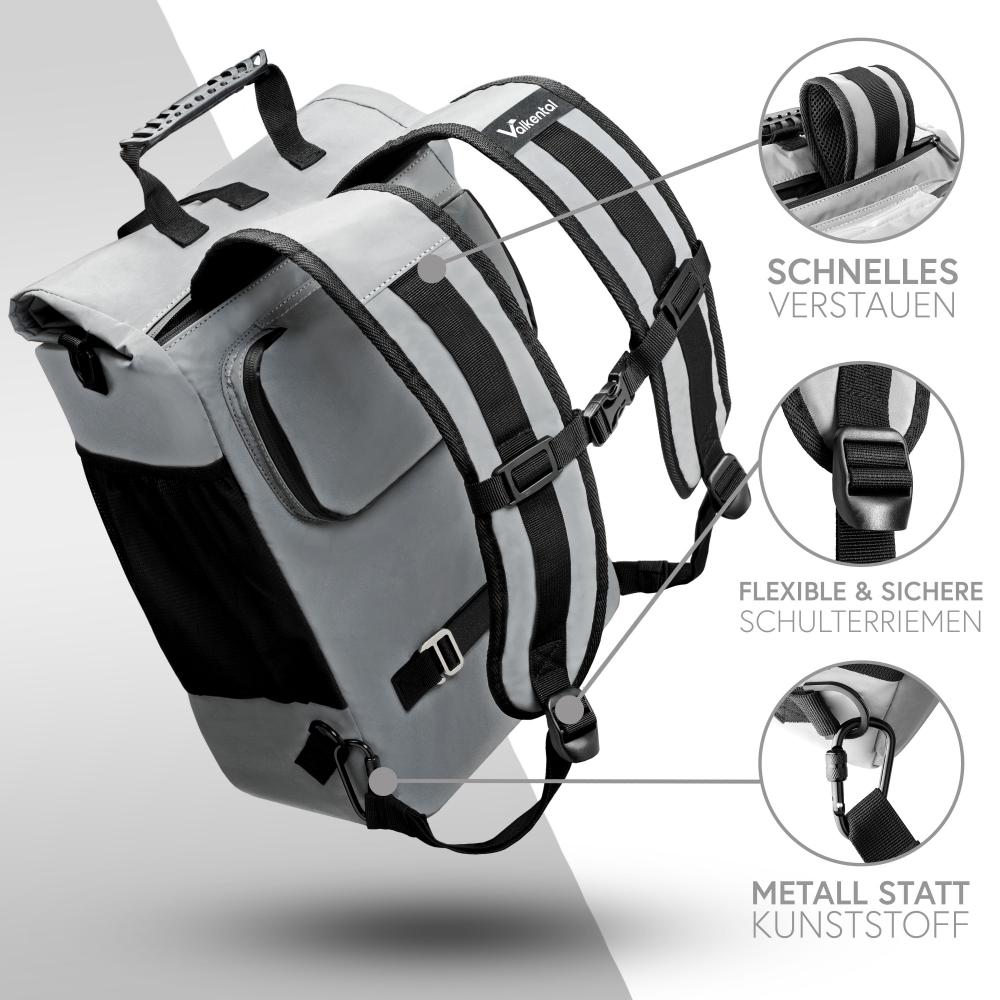 Valkental Rucksack ValkOne 3in1 Fahrradtasche Vollreflektierend/Grau