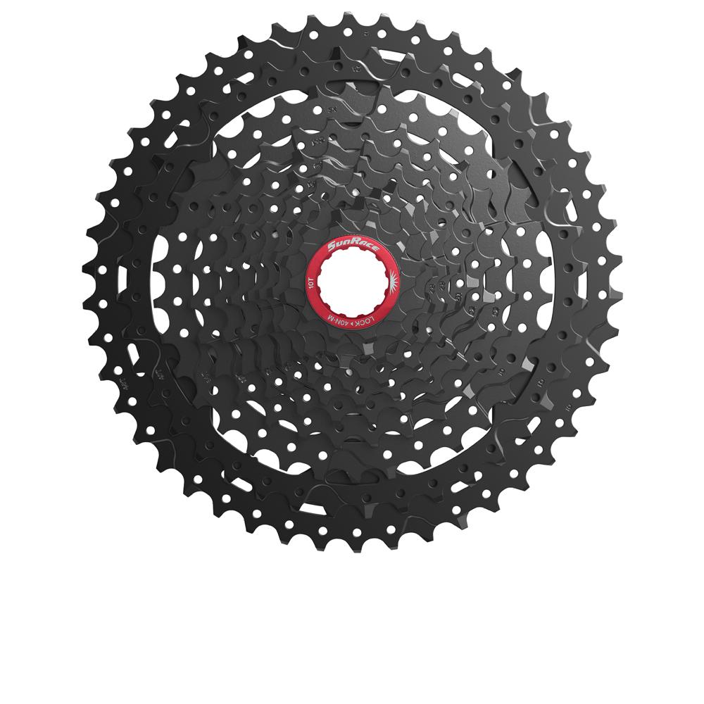 SunRace CSMX9X 11-fach Kassette 10-42 Zähne MTB Sram XD, schwarz mit rotem Lockring.