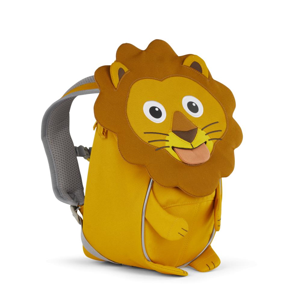 Affenzahn Kleiner Freund Löwe Kinderrucksack 4L Volumen, 220g, für Kinder ab 1 Jahr, nachhaltig aus recyceltem PET, reflektierende Details, personalisierbare Ziehzunge