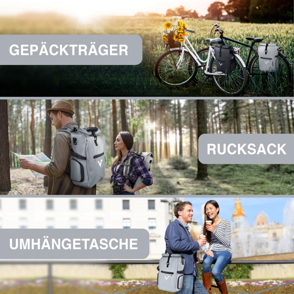 Valkental Rucksack ValkPro 3in1 Fahrradtasche grau