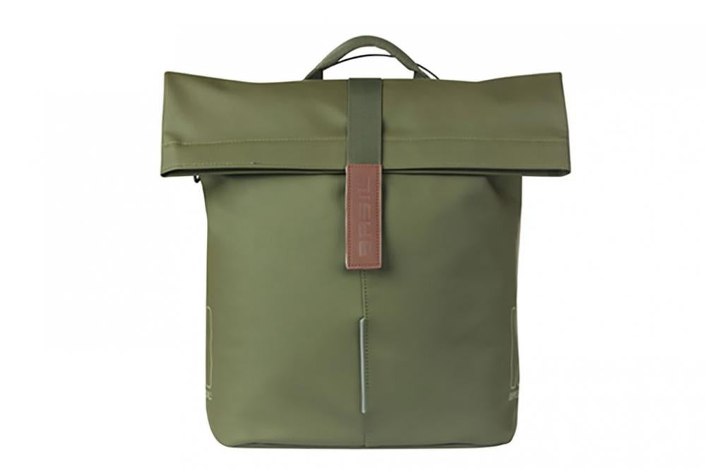Basil City Shopper MIK Studs 14-16 Liter moss green - wasserabweisender Fahrradshopper mit MIK-Studs-System, Reflektoren & veganen Ledergriffen