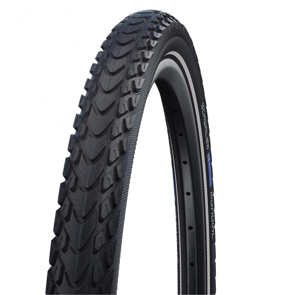 Schwalbe Marathon Mondial Faltreifen 27.5x2.00 schwarz mit Reflexstreifen und robustem Profil.