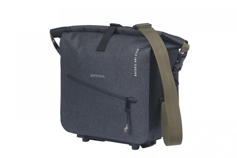 Wasserdichte schwarze Basil Navigator Storm Trunkbag 13L Fahrrad-Gepäckträgertasche mit MIK-System.