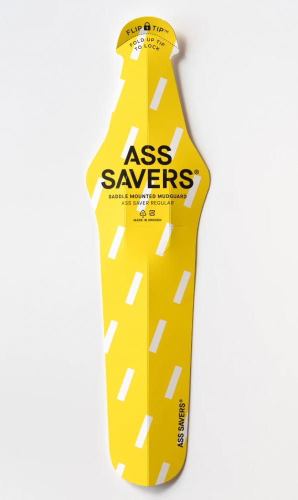 Ass Savers ASR-1 Regular Spritzschutz, Bold Rain Yellow, 19g, 380x102mm, für Reifen 23-35mm, FLIP-TIP Befestigung, hält dich trocken