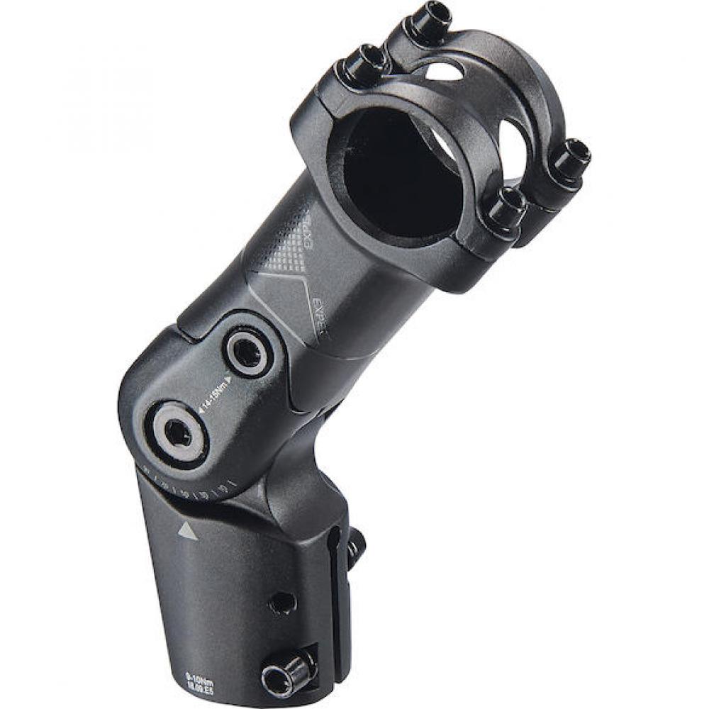 Schwarzer Merida EXPERT TK Vorbau 110 mm, winkelverstellbar für Trekking- und Cross-Fahrräder.