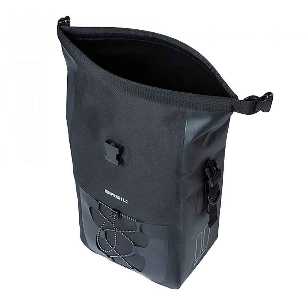 Basil Navigator Waterproof MIK Hooks Einzeltasche - wasserdichte Rolltop Fahrradtasche 14 Liter mit MIK-System - Fahrradtasche - Tarpaulin/Polyester Reflexband Schultergurt - Einzelpacktasche