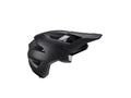 Schwarzer Leatt MTB All Mountain 3.0 Stealth Fahrradhelm mit Visier und Topo-Muster.