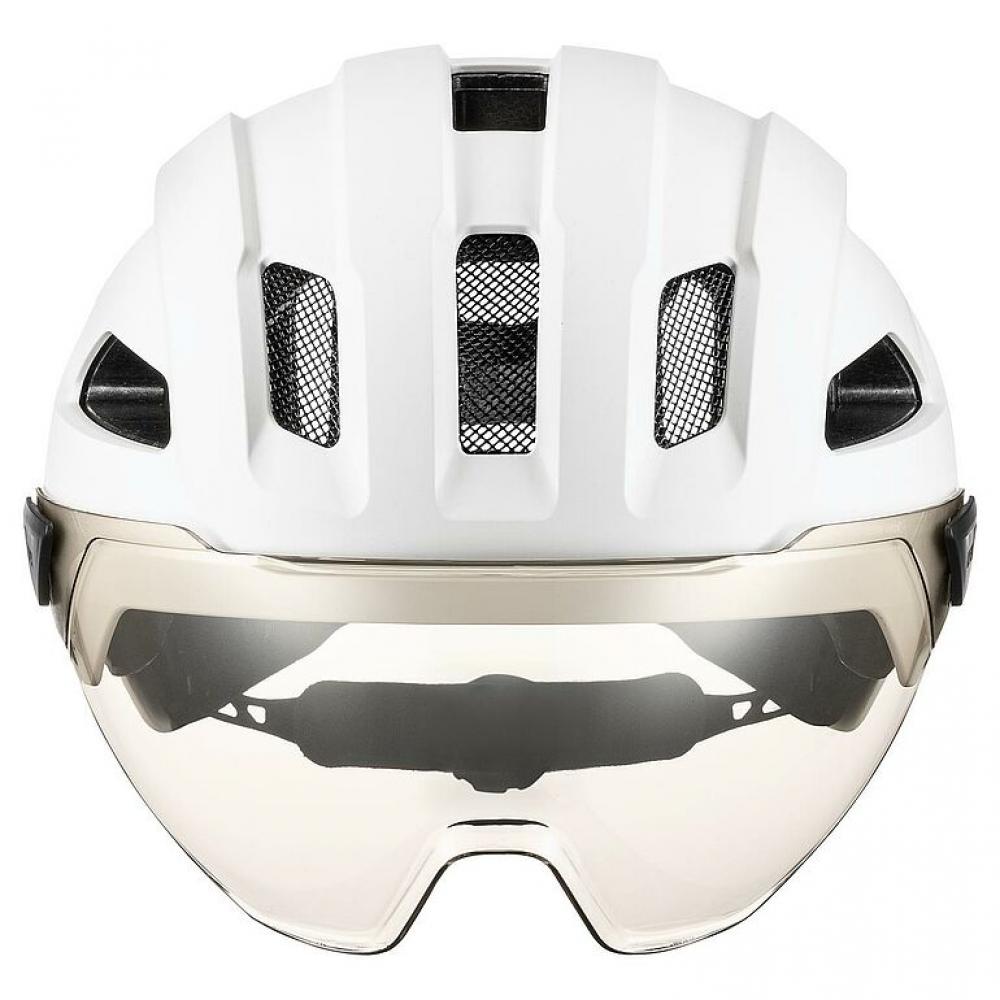 uvex stride visor Fahrradhelm white matt 56-59cm Visier ltm. silver Cat.1 57% Lichtdurchlässigkeit LED Bajonettverschluss