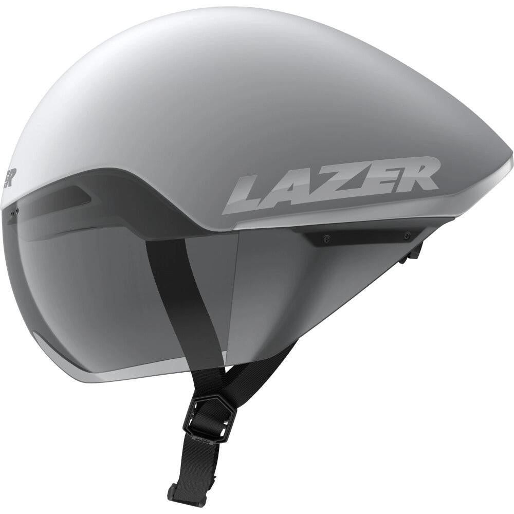 LAZER Helm Victor KinetiCore Matte White Silver (M) - aerodynamischer Triathlon- und Zeitfahrhelm