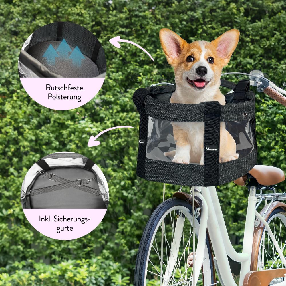 Valkental Fahrradkorb für Hunde medium mit Fenster grau