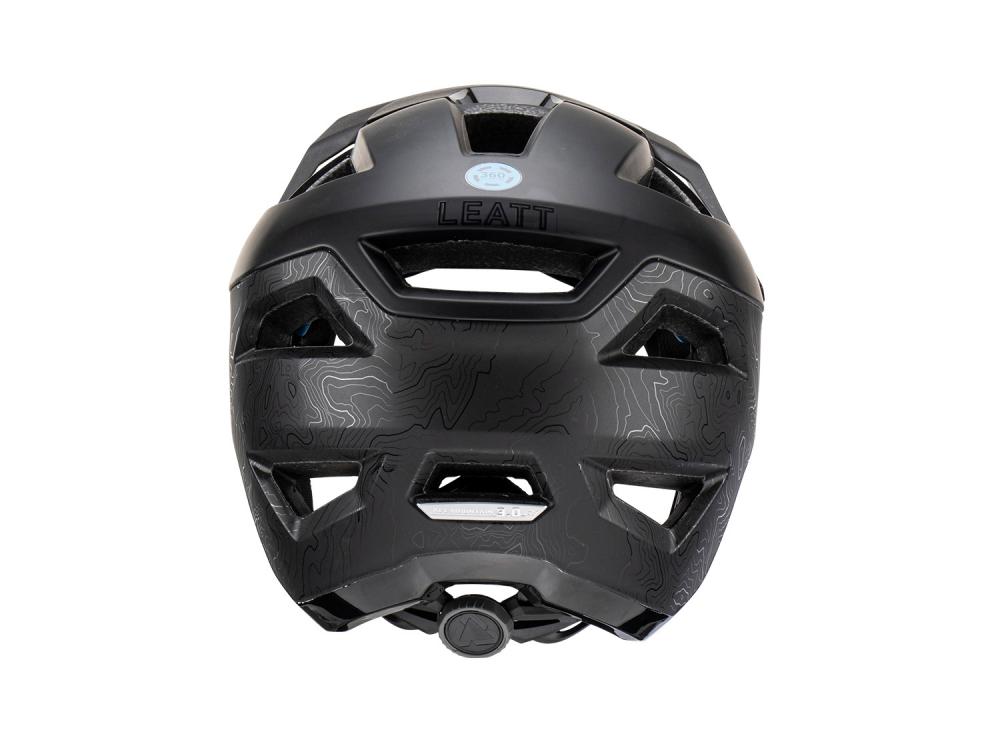Leatt MTB All Mountain 3.0 Stealth S Helm, schwarz, Rückansicht, mit Topo-Muster.