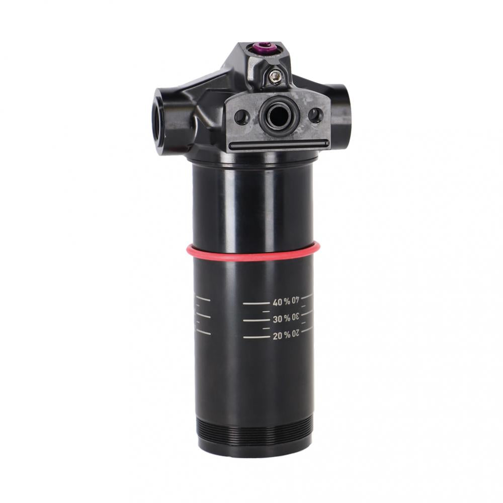 ROCKSHOX Eyelet Dämpfer Body Assembly Trunnion 47.5 Vivid C1+ 2024+ in schwarz mit rotem O-Ring und Sag-Skala.