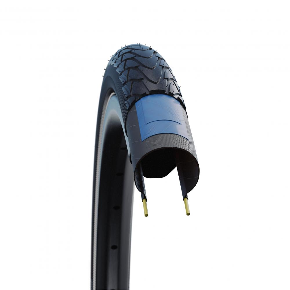Schwalbe Marathon Racer Performance Line Drahtreifen Querschnitt mit ADDIX RaceGuard Pannenschutz und Profil.