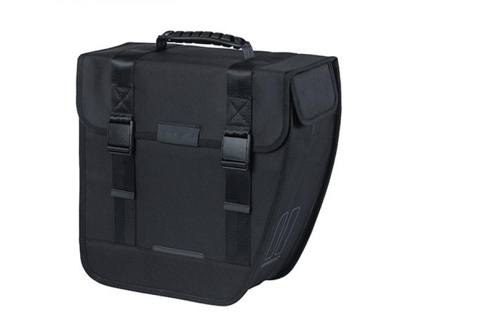 Basil Tour Right schwarze wasserabweisende Einzelfahrradtasche mit Tragegriff, reflektierend, für E-Bikes.