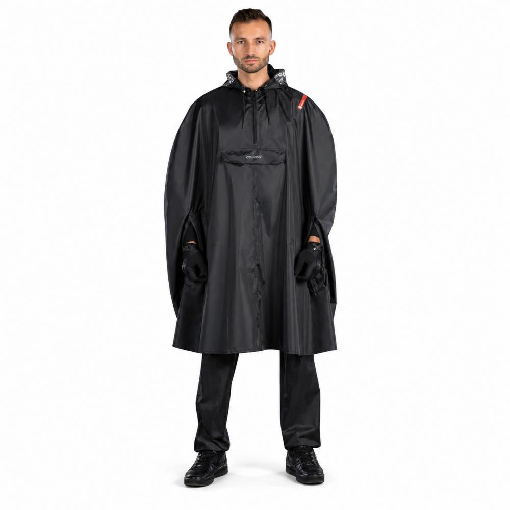 CHIBA Regenponcho - wasserdicht, winddicht, M/L, schwarz, reflektierend
