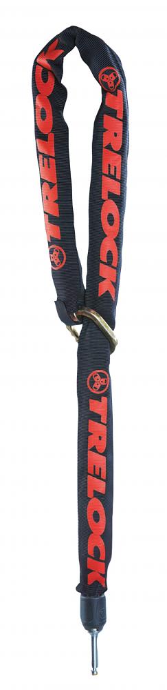 TRELOCK Kit ZR 355 150 flexible Diebstahlsicherung, schwarzes Kettenschloss mit rotem TRELOCK Logo.