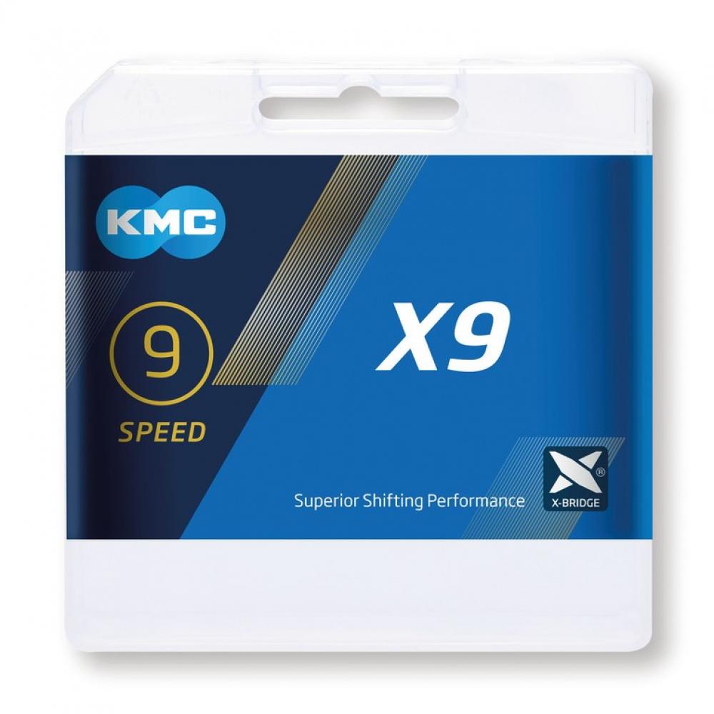 KMC X9 Fahrradkette 9-fach grau 114 Glieder für Shimano SRAM Campagnolo langlebig präzise Schaltperformance