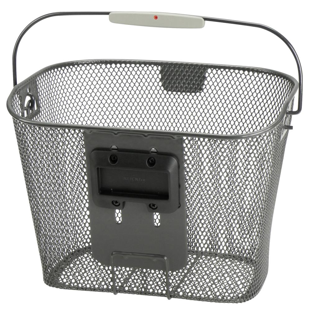 KLICKfix Lenkerkorb anthrazit ohne Adapter, feinmaschiger Metall-Fahrradkorb mit Tragebügel, 25x35x26 cm.