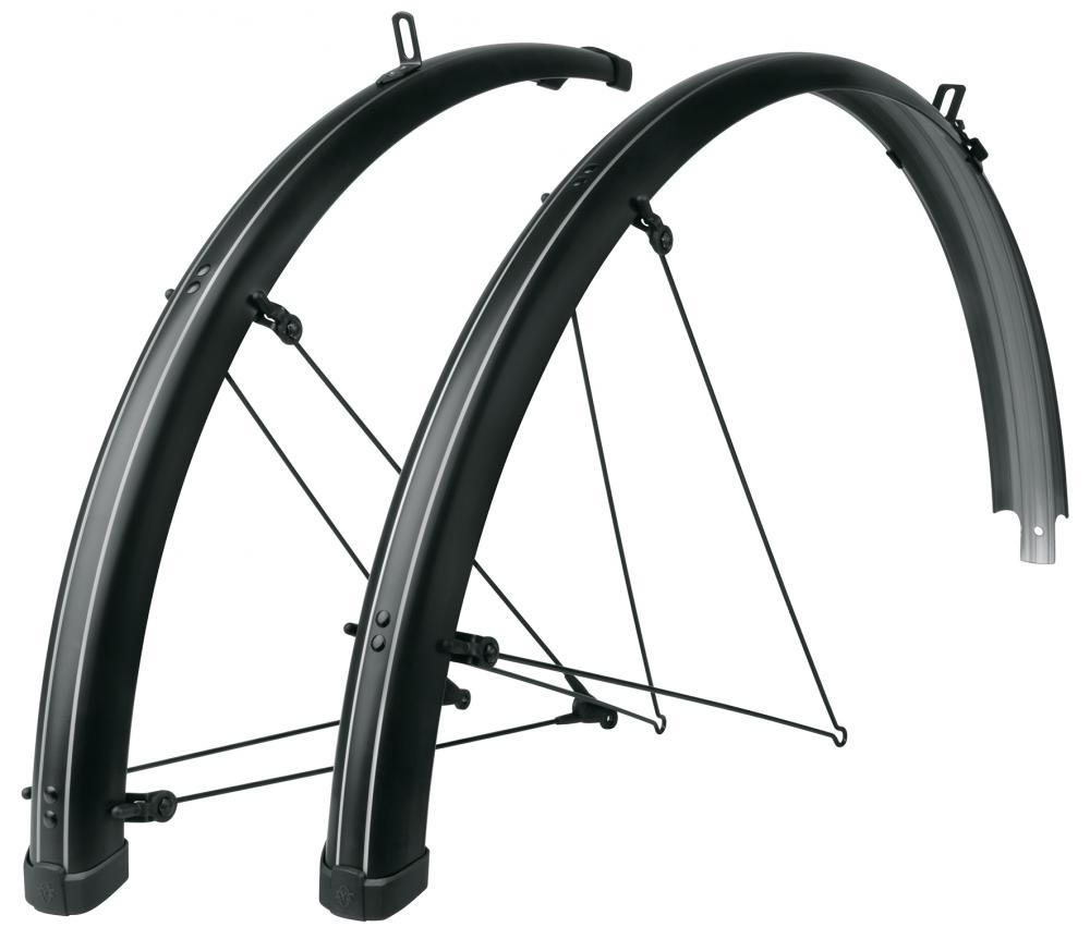 SKS Bluemels Stripes Schutzblech-Set 28" 55 mm schwarz matt robustes, korrosionsgeschütztes Aluminium/Kunststoff-Design mit ASR-Sicherheitssystem und V-Streben für einfache Montage