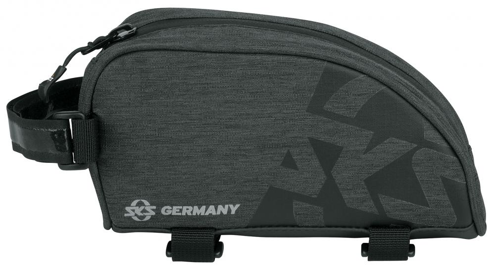 SKS Oberrohrtasche Traveller Up schwarz - Wasserdicht, 170x60x95mm, 1,35L, reflektierende Elemente, ideal für Smartphone & Zubehör, Klettbefestigung