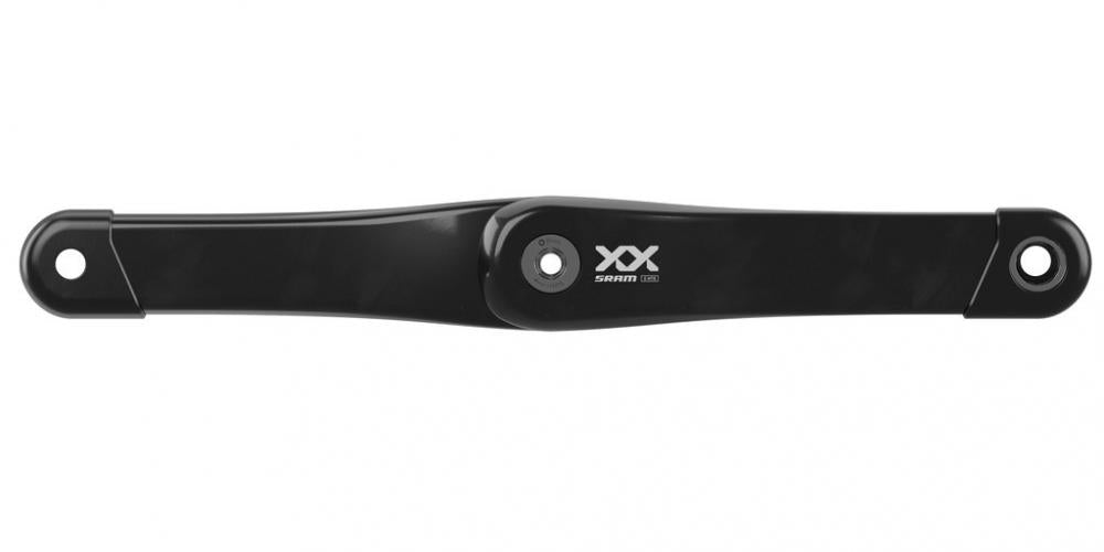 SRAM XX ISIS T-Type Kurbelarm 165 mm in Schwarz auf weißem Hintergrund.