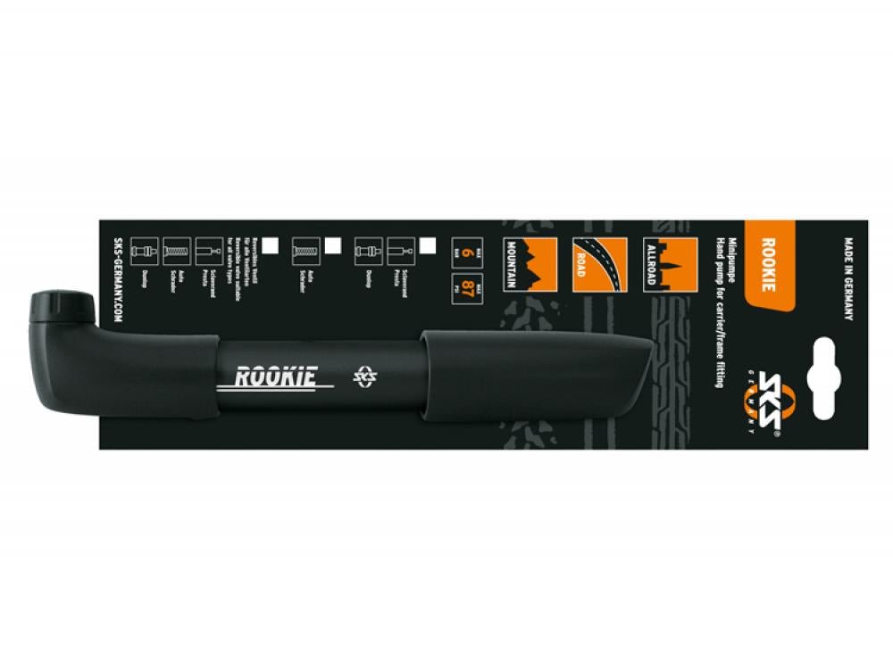 SKS Minipumpe Rookie schwarz. Für DV/AV/SV Ventile, 6 bar, robust, leicht, ideal für unterwegs/Gepäckträger.