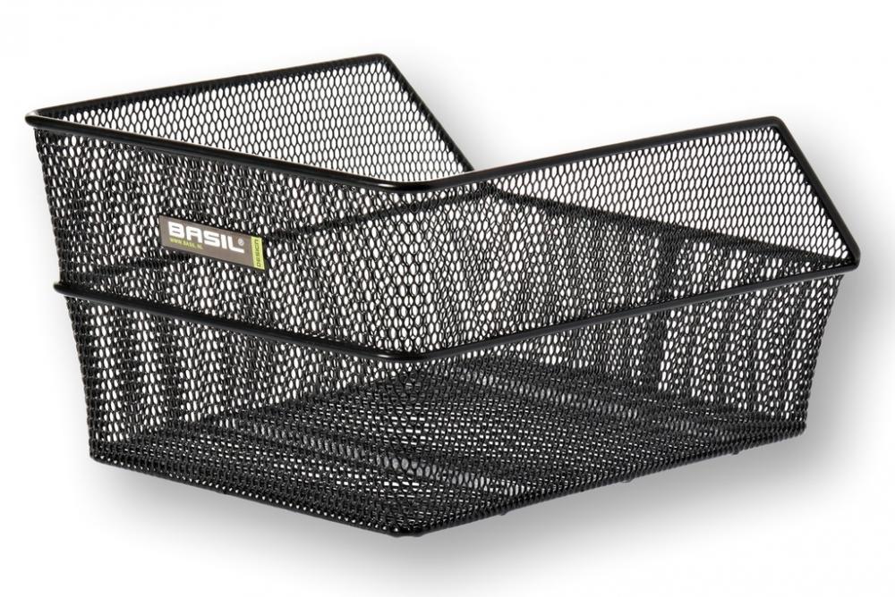 BASIL Cento S schwarzer engmaschiger Fahrradkorb aus Stahl für Schultaschen, 36x26x18 cm.