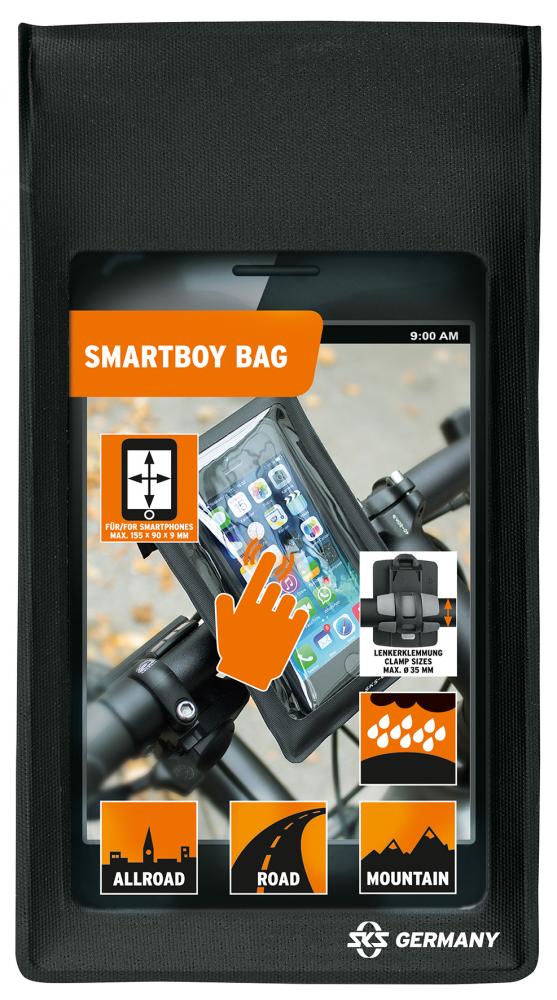 SKS SMARTBOY Fahrradtasche für Smartphones, wasserfest, bis 155x90x9mm, am Lenker montiert. SKS Germany.